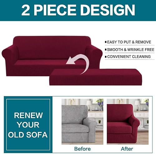 Vista 81 de Turquoize - Funda elástica para sofá de 2 piezas y 3 cojines, funda protectora lavable con elástico en la parte inferior, tela jacquard gruesa