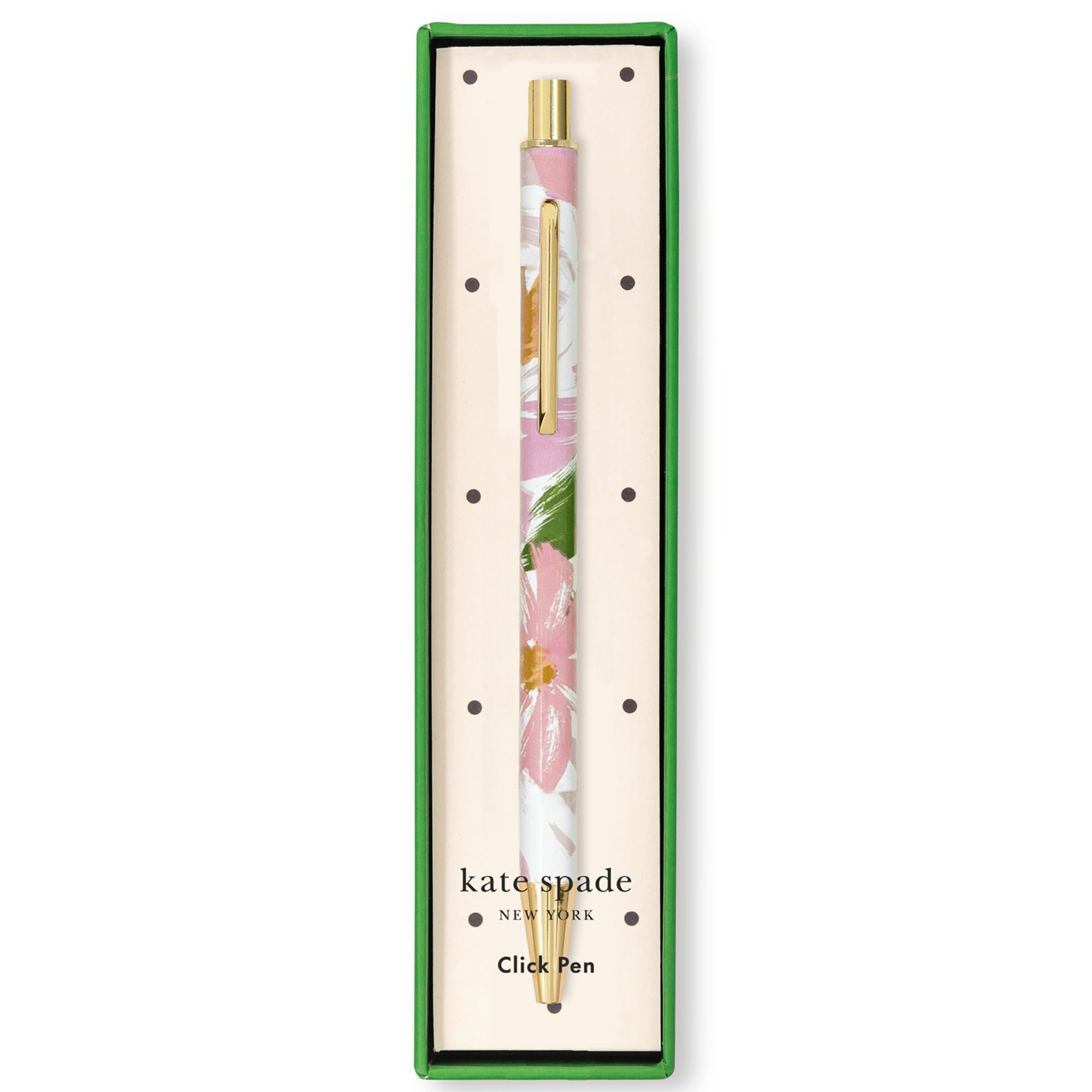 kate spade new york Click Pen, Gold Metal Writing Utensil for Note Taking, Pen With Clip and Click Button, Hidden Garden