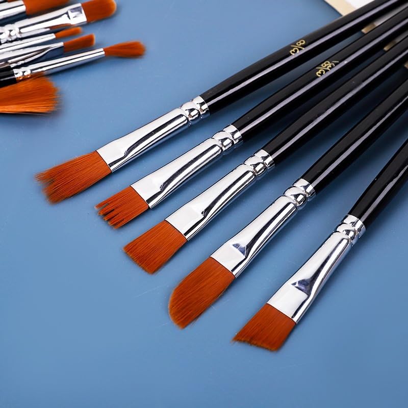 Ensemble De 12 Pinceaux en Nylon Noir pour La Peinture Acrylique, Idéal pour Les Artistes Et Les Étudiants.