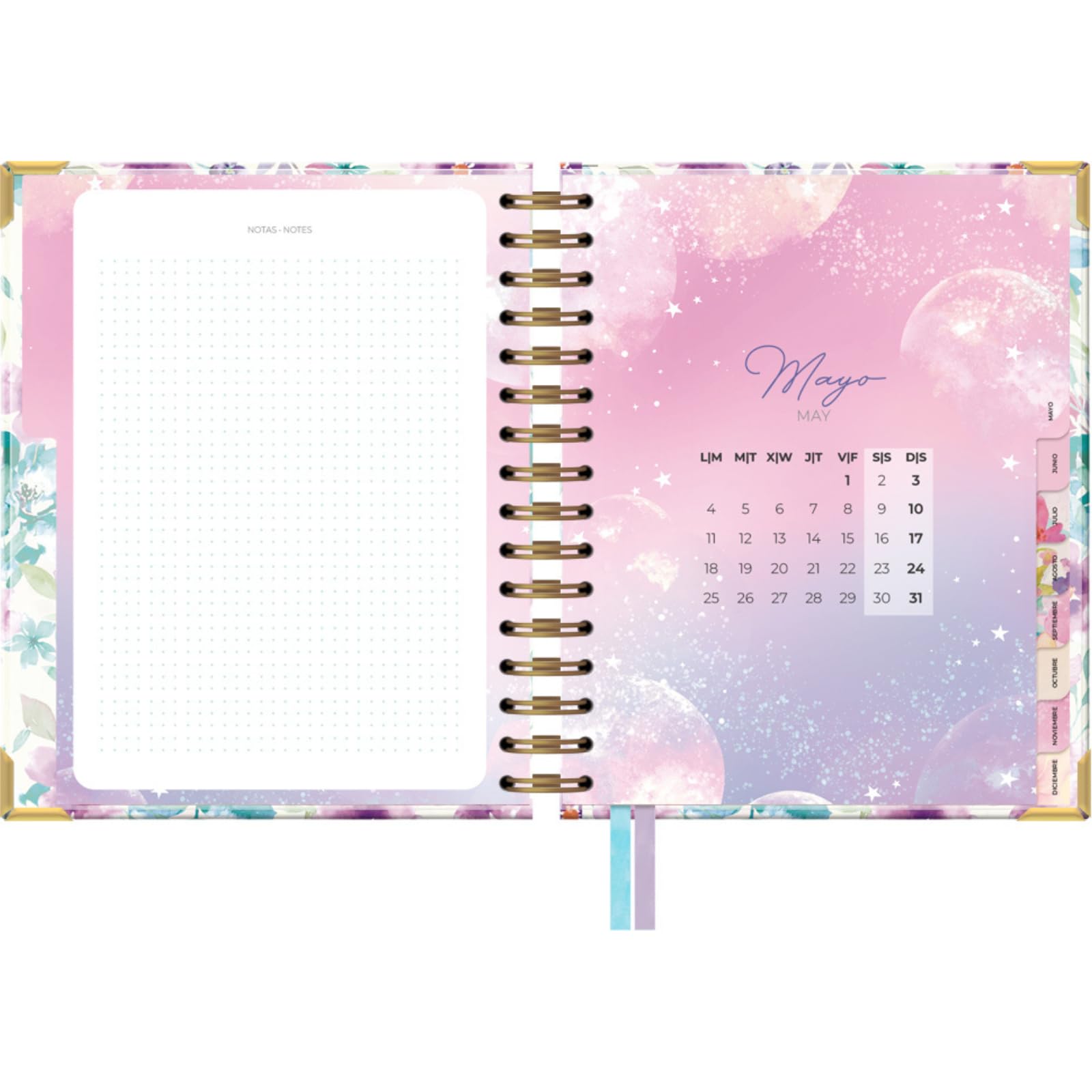 Takenote Diary 2026 - A5 Size (16.5x20.5 cm), Week-to-View, 12-Month Annual Planner January to December, Double Gold Spiral, Dual Bookmark, Elastic Band, Spanish & English - Anna - Image 3