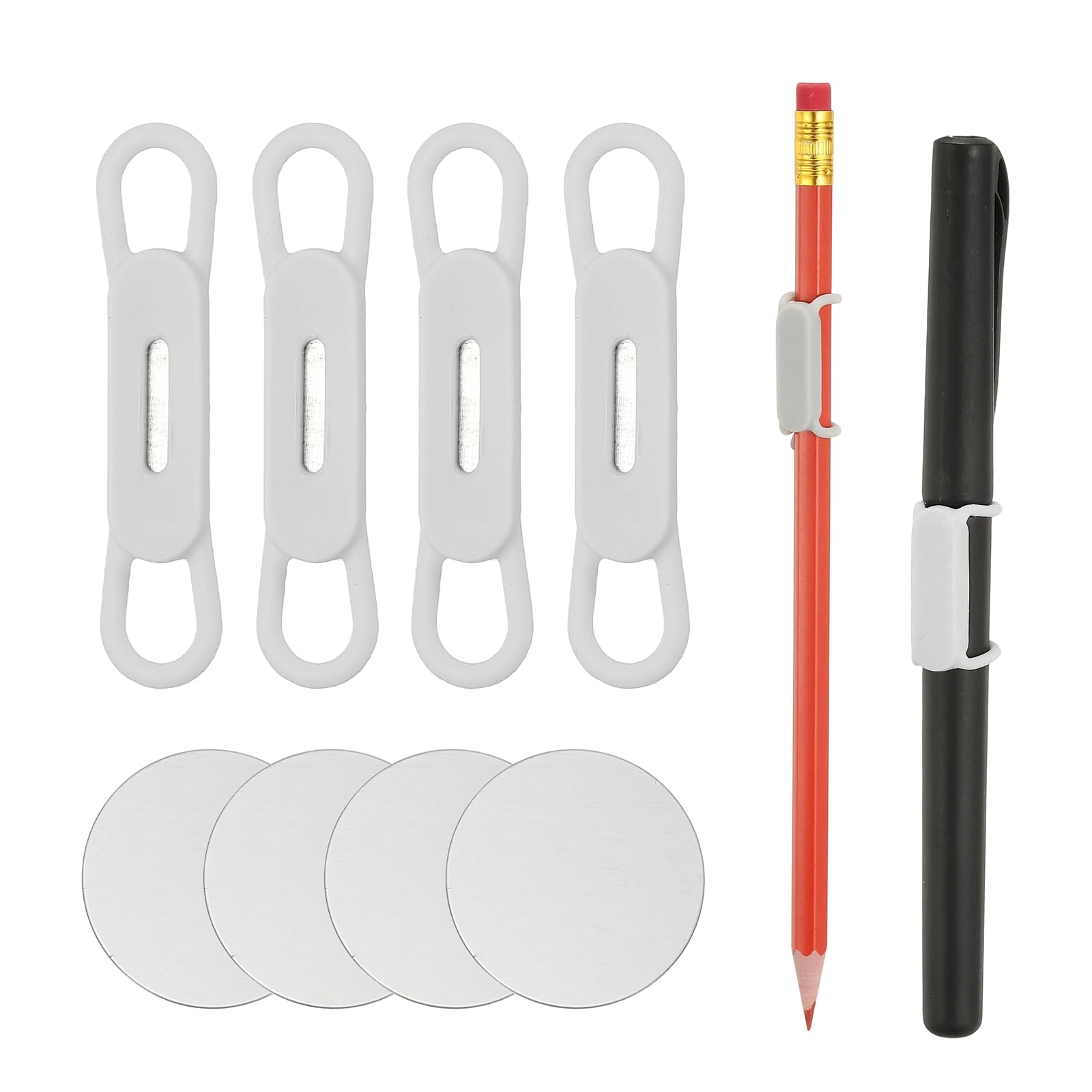 PATIKIL 4 Pcs Magnetic Pen Pencil Holder, Silicone Flexible Pencil Holder Adjustable Organizer Clip with 4 Metal Sheet for Refrigerator Whiteboards Desk Clipboard, Gray
