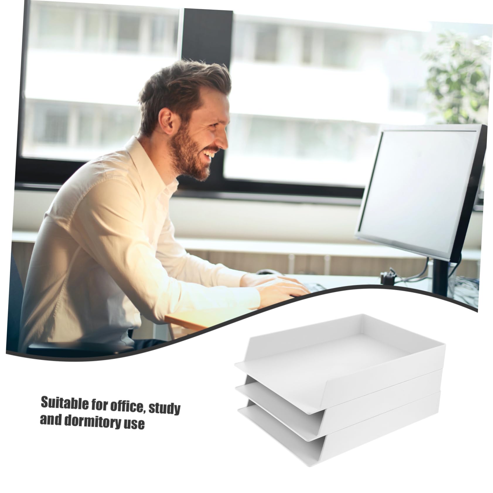 DOITOOL 3 Piezas Caja de Almacenamiento de Archivos para Escritorio Estante de Organización de Papelería Compartimentos para Oficina y Estudio Color Claro