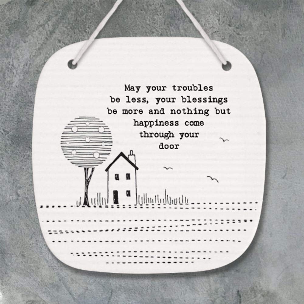 East of India: Porcelain Sign - Nothing But Happiness, Black/White, 10 cm x 10 cm