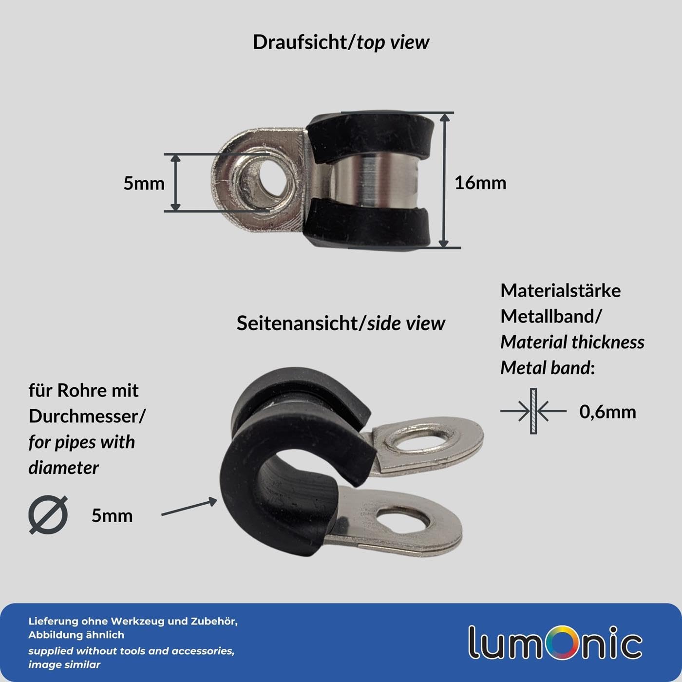 Colliers De Serrage 22mm Avec Caoutchouc - Acier Inoxydable V2A - Lot De 5