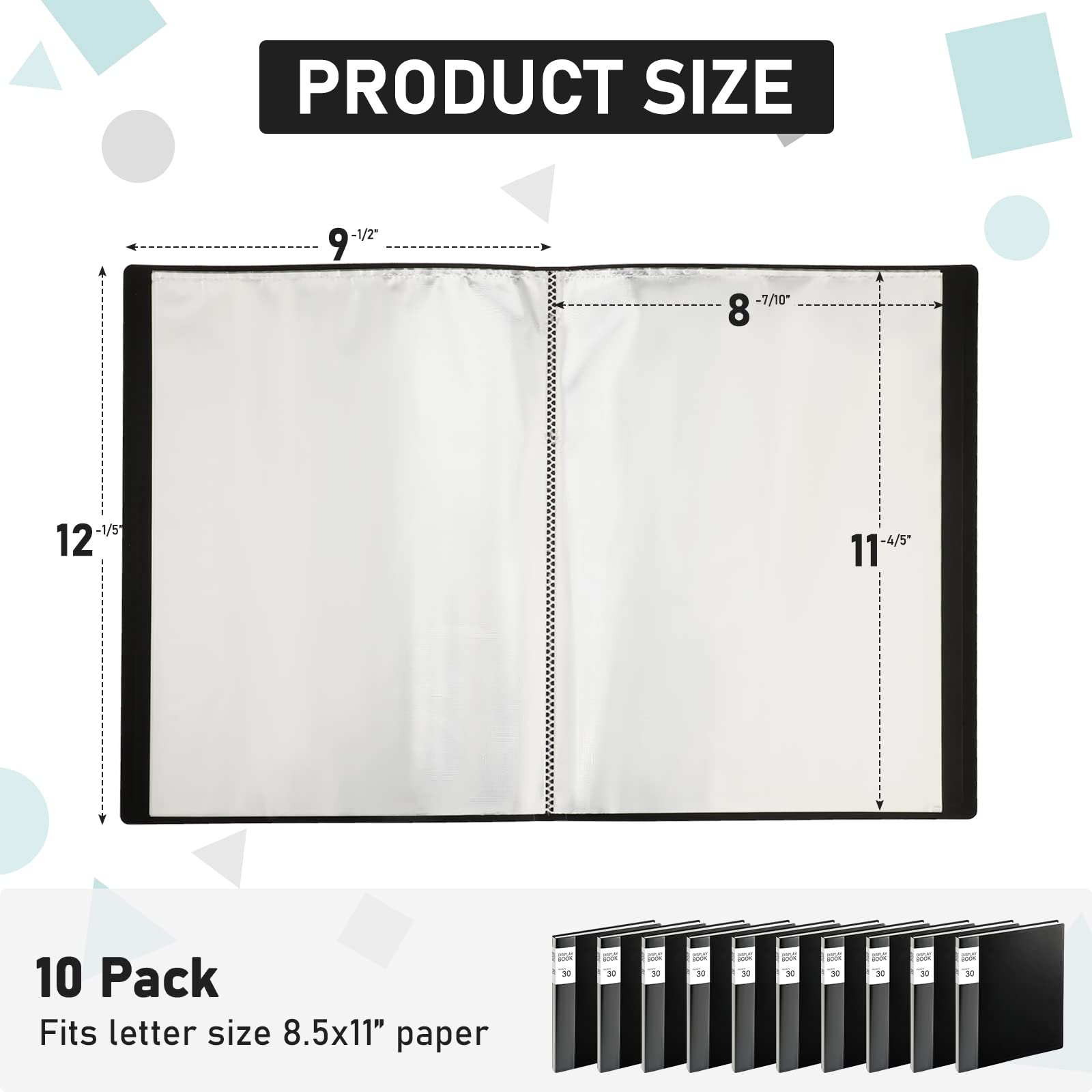 15 Pcs Binder with Plastic Sleeves 30 Pockets 60 Pages Presentation Book 11 x 8.5 in Heavy Duty Presentation Folders Protective Folder Binder Clear Sheets Document Organizer Binder (Black)
