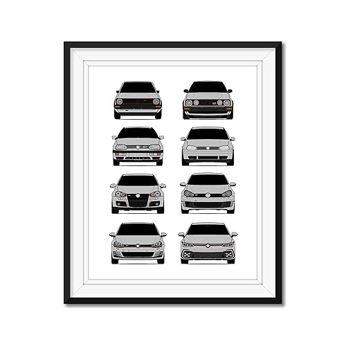 Vista 31 de Handmade Poster compatible with Volkswagen Golf GTI Generations and Print of VW GTI (Car Models: MK1 to MK8) - White, 8x10" Satin Print (Unframed)