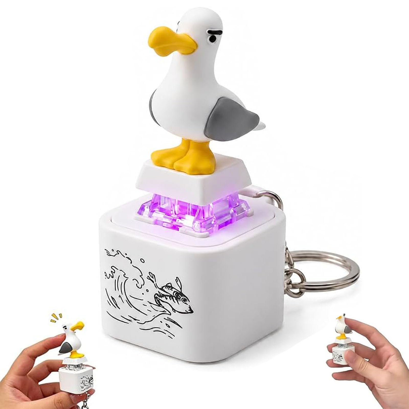 Seagull Mine Keychain, Rechargeable Fidget Clicker with Real Sound & LED Light, Portable Stress Relief Fidget Gadget, Funny Interactive Desk Stress Relief for Friends & Family (1pcs)