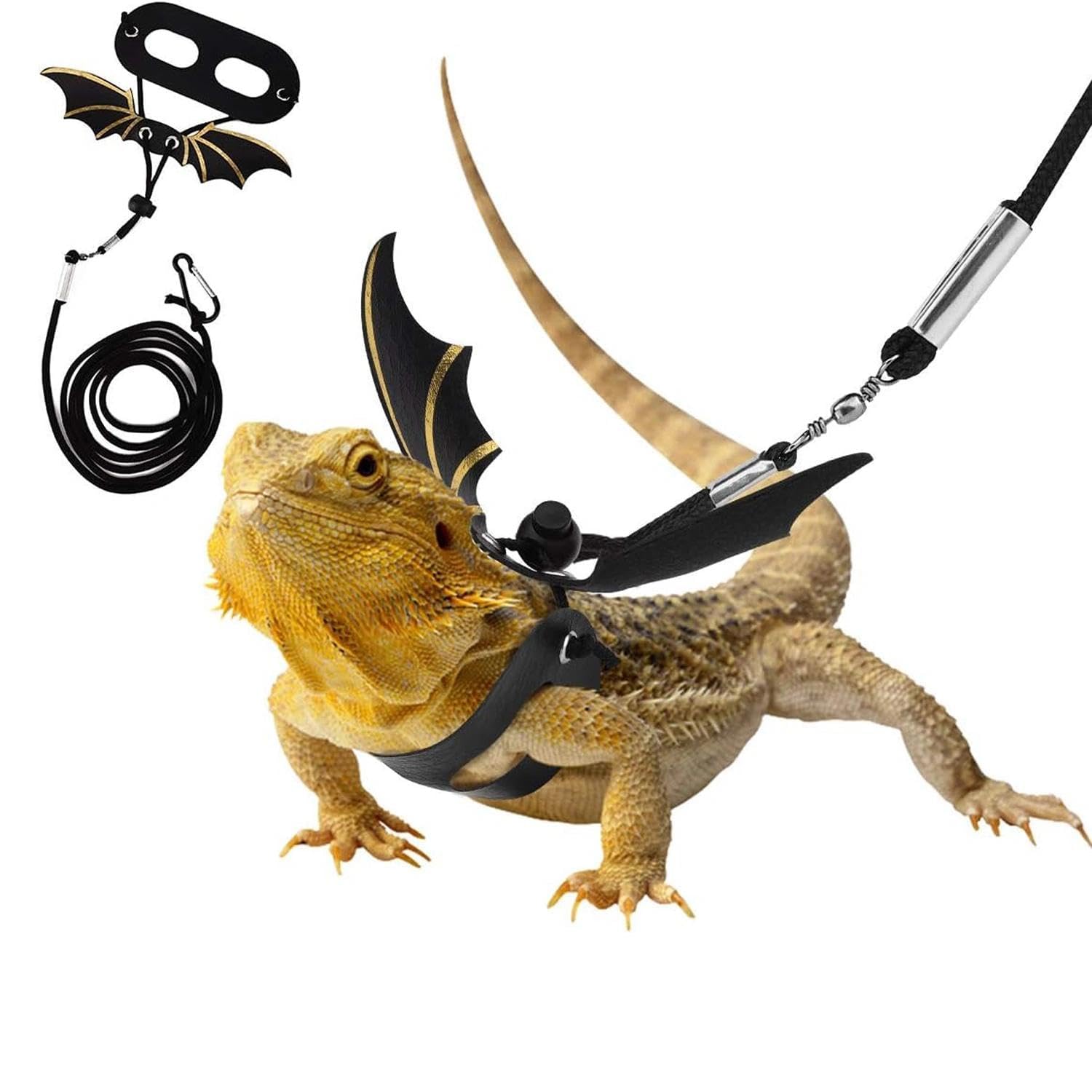 2 pièces Laisse Traction Aile Lézard, Laisse Lézards avec Aile, Harnais Cuir Souple Amphibiens, Harnais D'aile Cuir Reptile, pour Animaux Reptiles Petite, Moyenne et Grande Taille (Or, Argent)