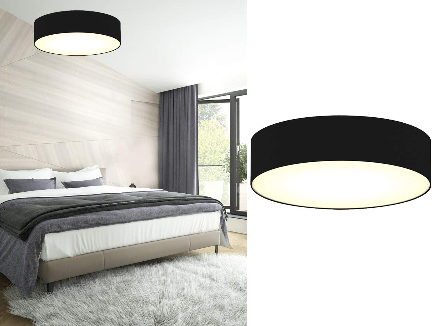 meineWunschleuchte Plafoniera rotonda senza tempo con paralume in tessuto bianco, diametro 60 cm, copertura satinata per un ambiente di luce antiriflesso