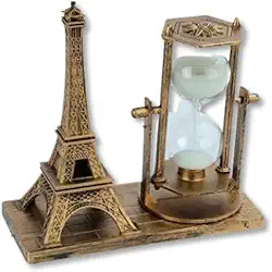 Ampulheta Decorativa 30 Segundos Torre Eiffel – Vidro Transparente com Areia Branca e Base Dourada Vintage para Mesa, Escritório e Decoração Clássica