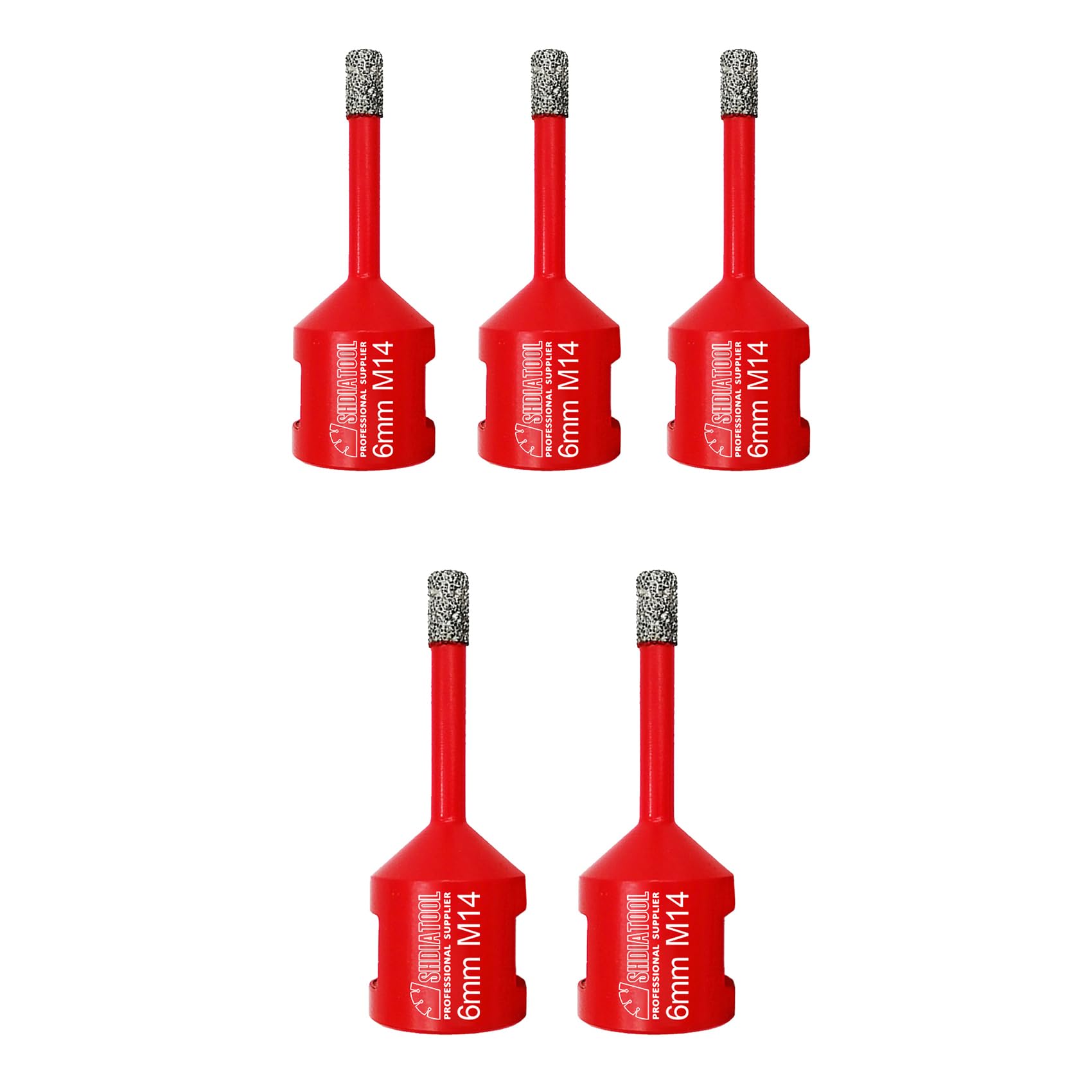 SHDIATOOL Lot de 5 forets diamantés - Diamètre de la scie cloche : 6 mm - Filetage M14 - Brasé sous vide pour béton, granit, marbre, porcelaine, carrelage, maçonnerie, brique