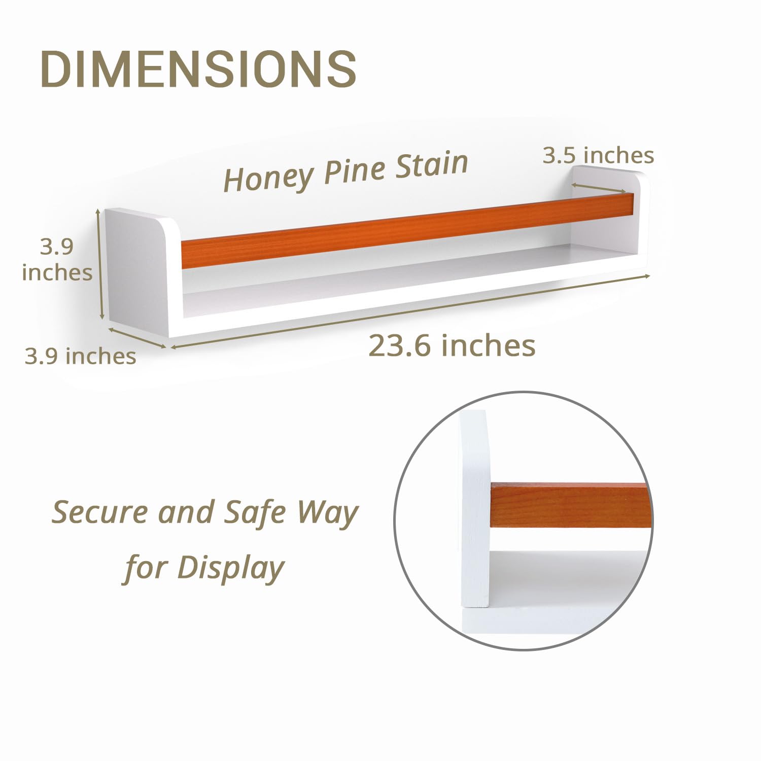 Lizgaho Floating Wall Nursery Book Shelves for Bedrooms Kids 24 Inch White Wooden Baby Book Shelf for Kids Rooms Set of 3 Nursery Shelves for Wall Mounted Honey Stain Toddler Bookshelf for Kids Wall