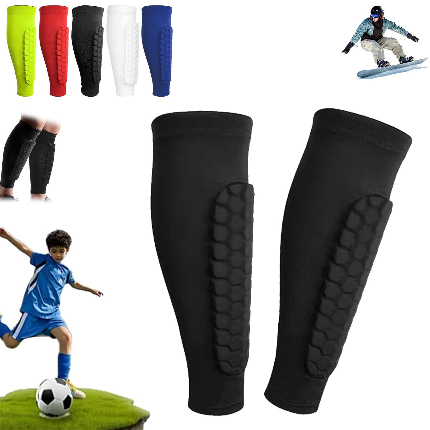 Shin Defenders Shin Guards Kids 2 Pack Shindefender Soccer Hockey Pads Socks Mat Practice Equipment for Kids Youth 4-6/8-10/10-12(Black,S(age 6-10))