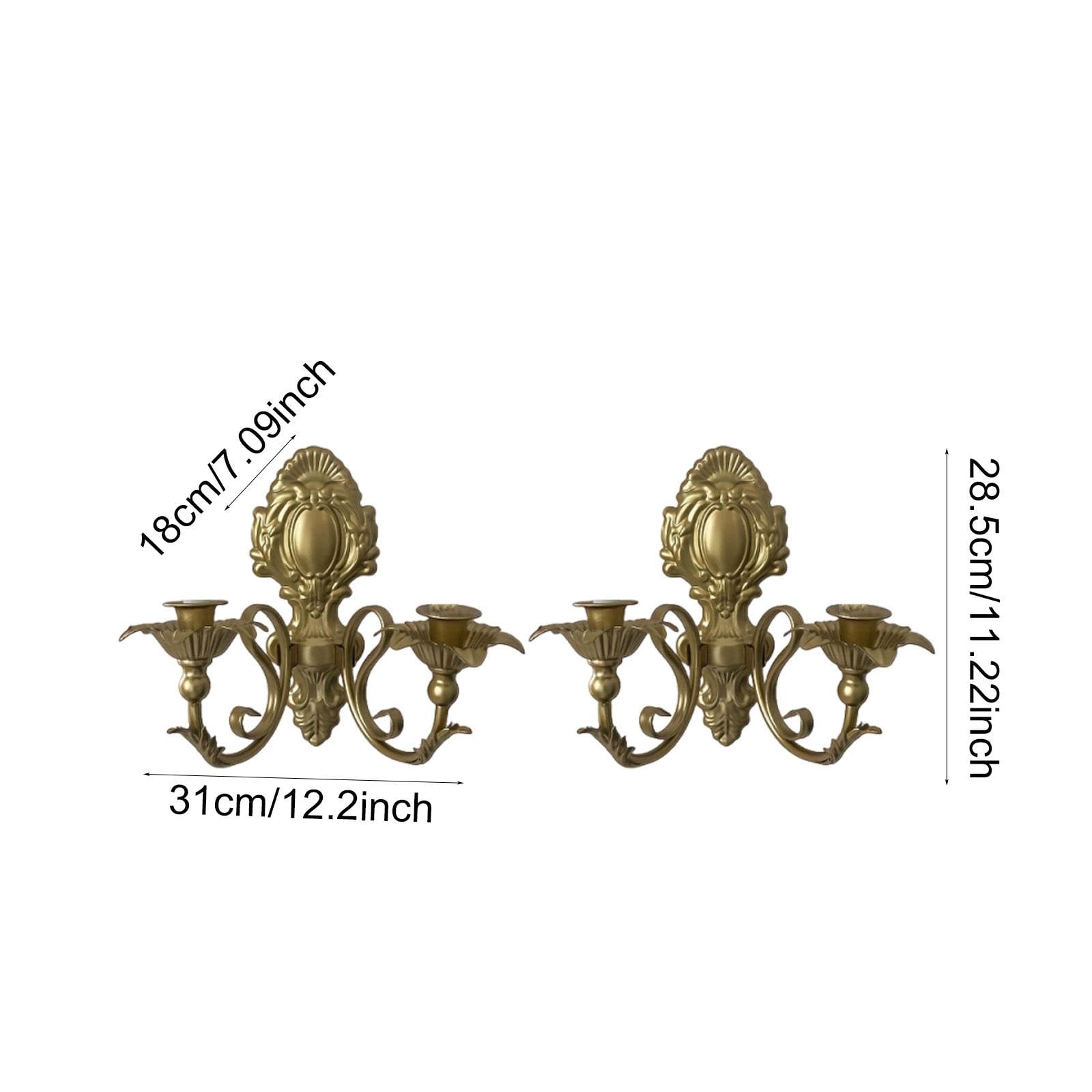 MagiDeal Lot de 2 Chandelier Mural, Bougeoirs Muraux en Fer à Suspendre, Applique Murale Décorative Candélabre Rétro, Décorations Murales de Jardin Maison, Porte-Bougie pour Salon, Couloir, or