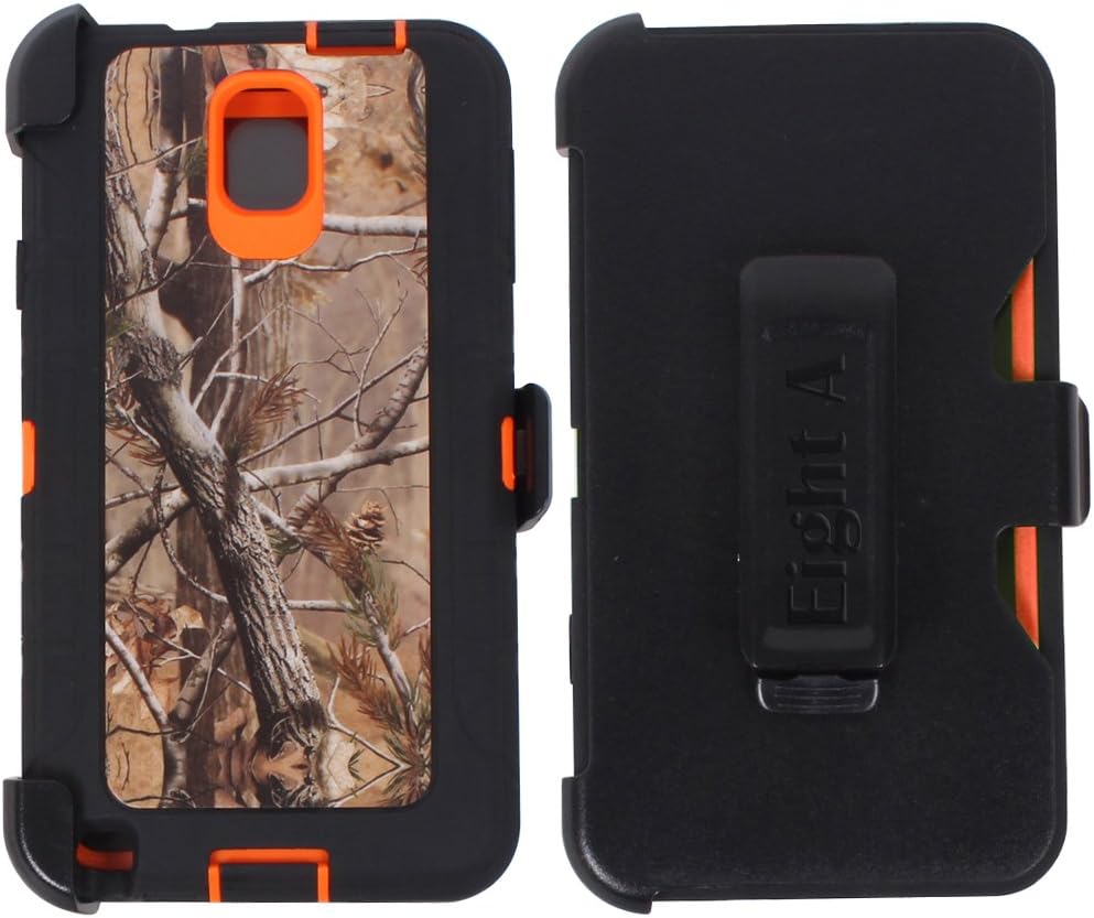 Heavy Duty Defender Rugged with Built-in Screen Protector and Clip Camouflage Case Cover for Samsung Galaxy Note 3(Orange-Tree-camo)