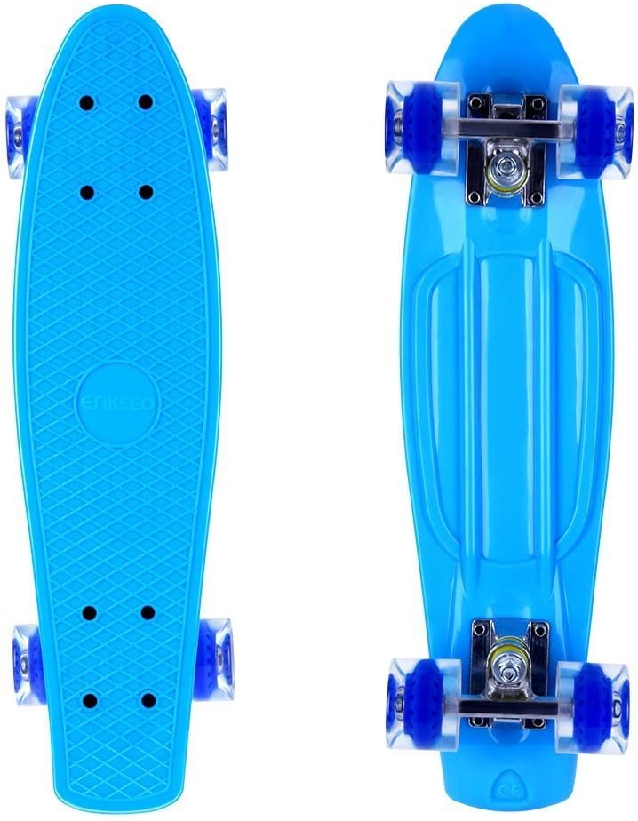 Skateboards - ENKEEO 22 Inches Skateboard Complete Cruiser Plastic Banana Board with Bendable Deck and Smooth PU Casters for Kids Boys Youths Beginners, 220 Ibs.