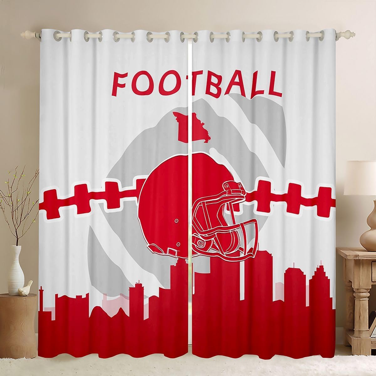 Erosebridal Football Curtains for Fan,Sports Window Treatments for Boys,Football City Window Curtains for Fan,Ball Game Shades Drapes 2 Panels,52x84 inch,