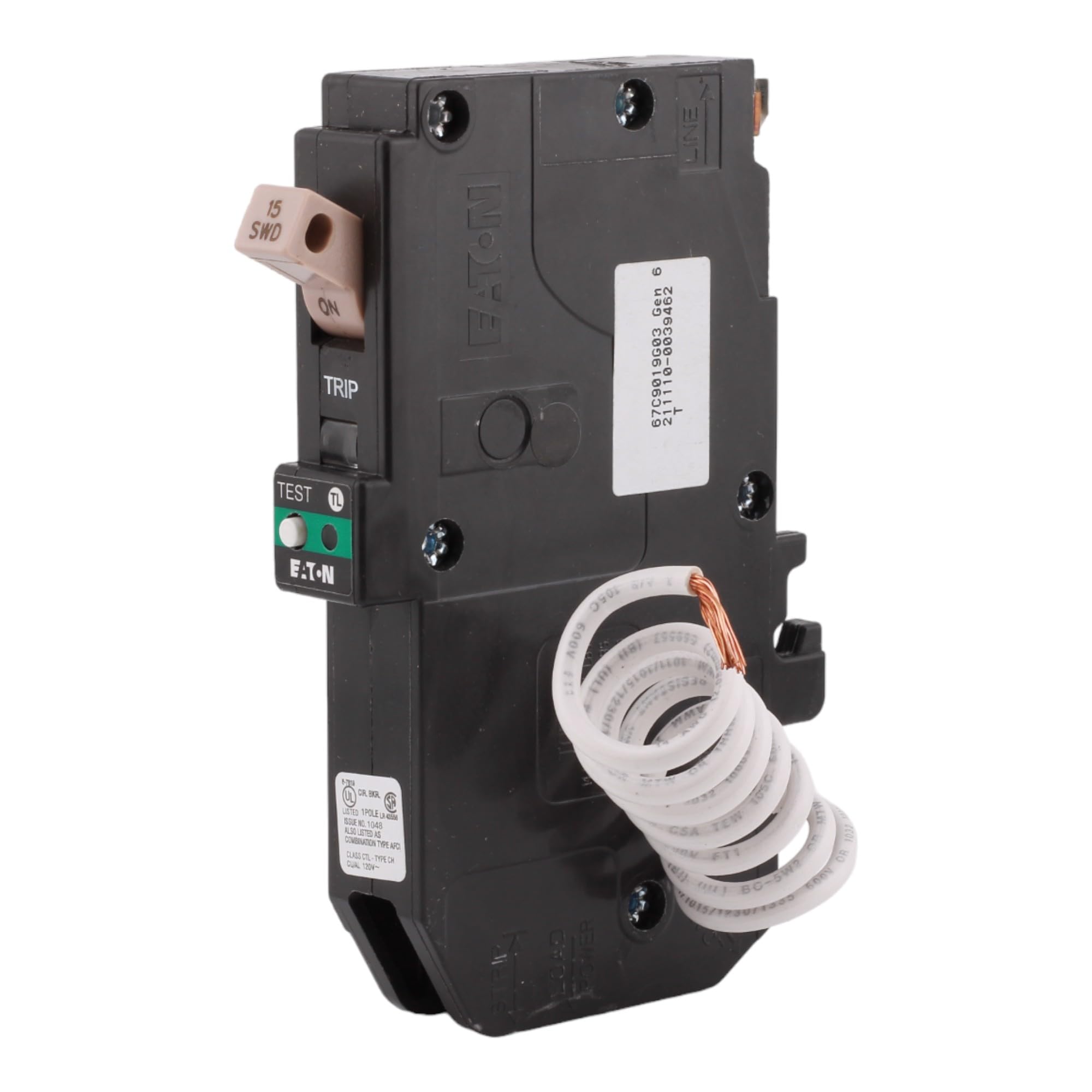 CUTLER-HAMMER CHFN115AF AFCI 15A - Disyuntor (15 A, unipolo, error de arco eléctrico, pigtail neutro, 120/240 V, 10 kAIC, lista UL (1)