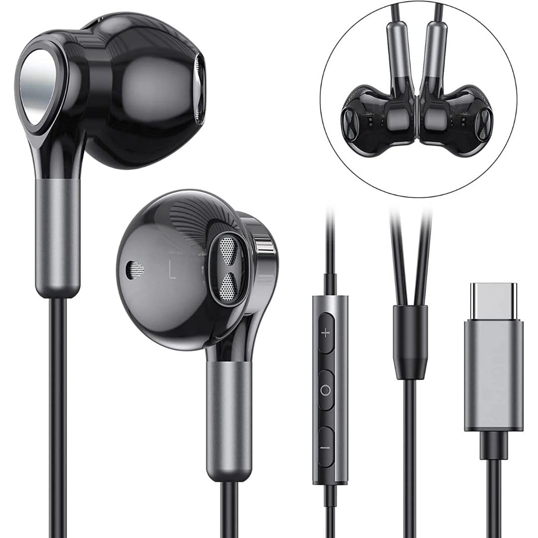 USB C Headphones, Type-C Earphones in-Ear Wired Headphone with Mic And Volume Control - Image 2