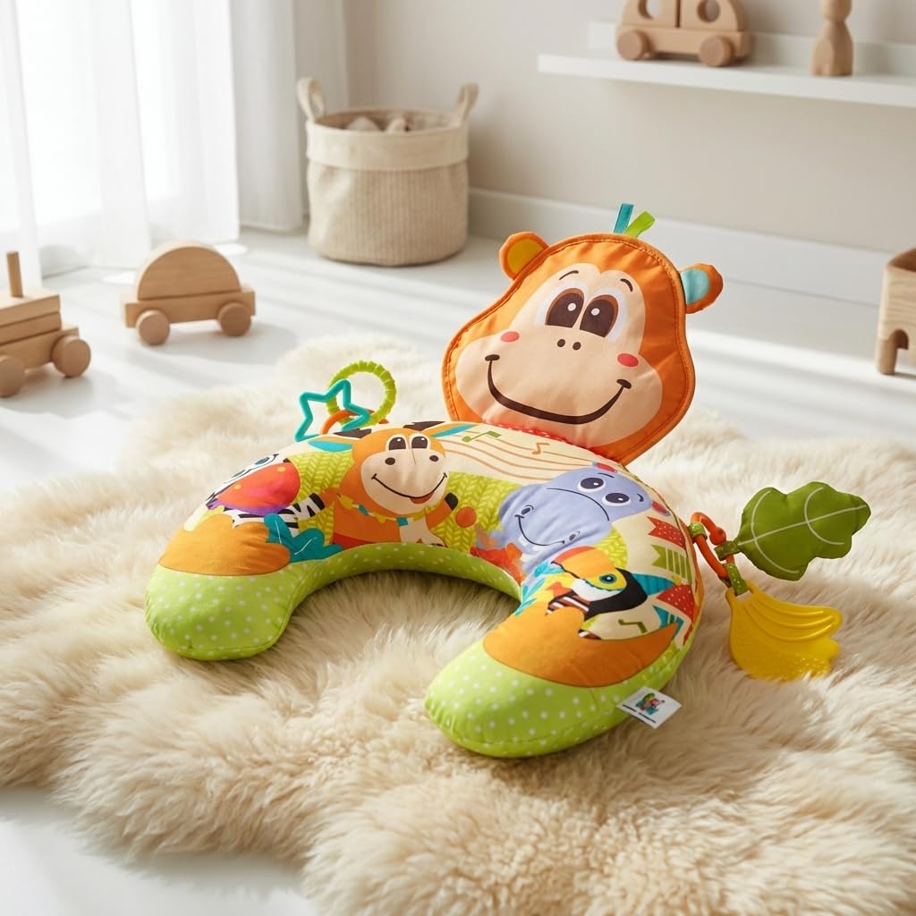 BALIBAZOO Tummy Time Bauchlage Kissen Baby - BPA-Frei Spielkissen ab 0+ Monaten - Sensorisch Bauchkissen mit Knisterpapier, Beißring, Quietscher und Rassel - Ideal zur Förderung der Bauchlage