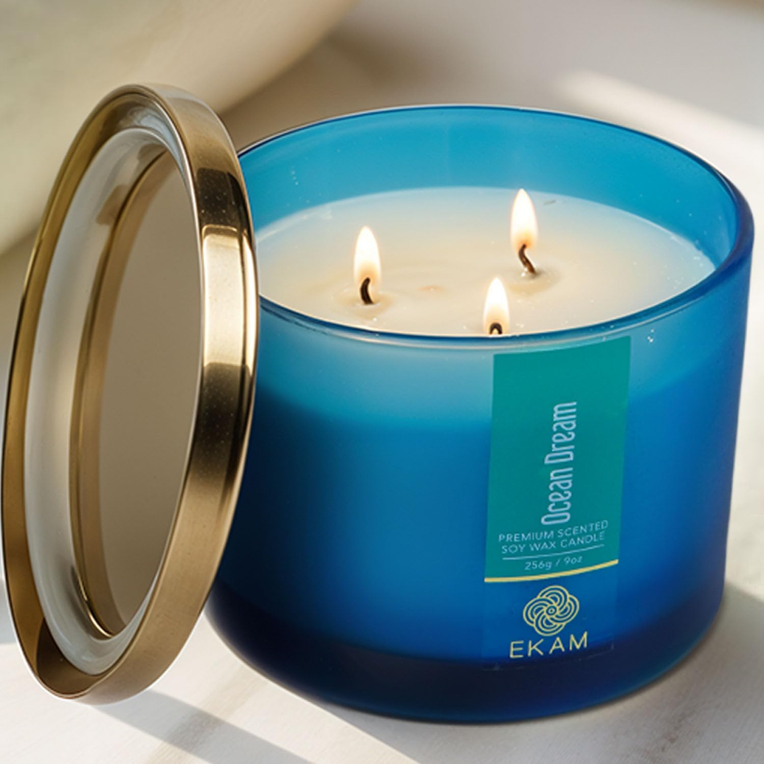 EKAM Wick Soy Wax Scented Candle| 35 Hours Burn Time| Long Lasting  Premium Candles| Ideal for Home Decor, Gifting Aromatherapy| Ocean Dream