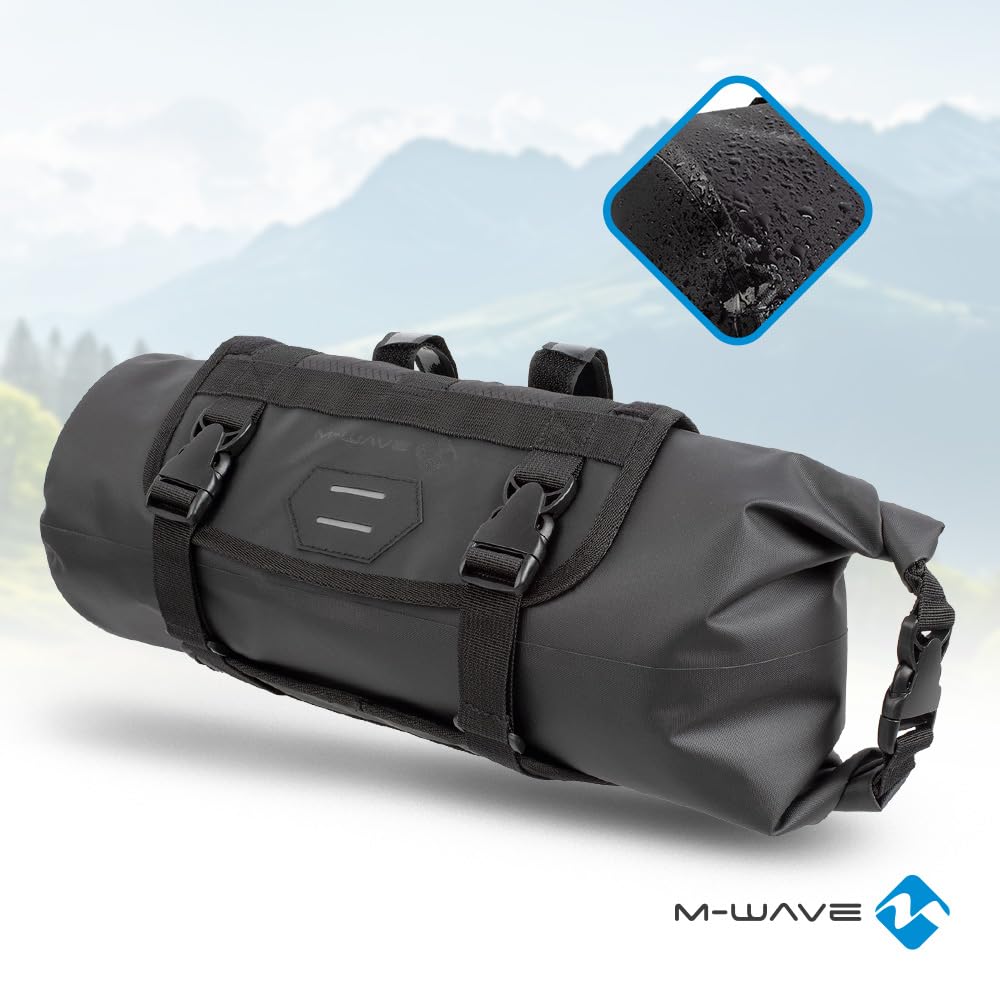 M-Wave Borsa per manubrio bicicletta, impermeabile, riflettente, ROUGH RIDE FRONT BLACK SERIES