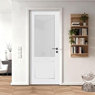 LetLuck 30"x80" Slab Door with Half Frosted Glass - Ideal for Closets, Storage Rooms, Bathrooms, Offices, and Interior Room Door - Solid Core Composite Material, No Hardware Included