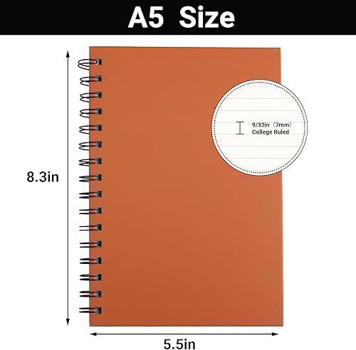 Miniatura 2 de EUSOAR Cuaderno de diario, 3 paquetes A5 de 5.5 x 8.3 pulgadas, 160 páginas80 hojas, tapa dura gruesa encuadernada en espiral, papel rayado