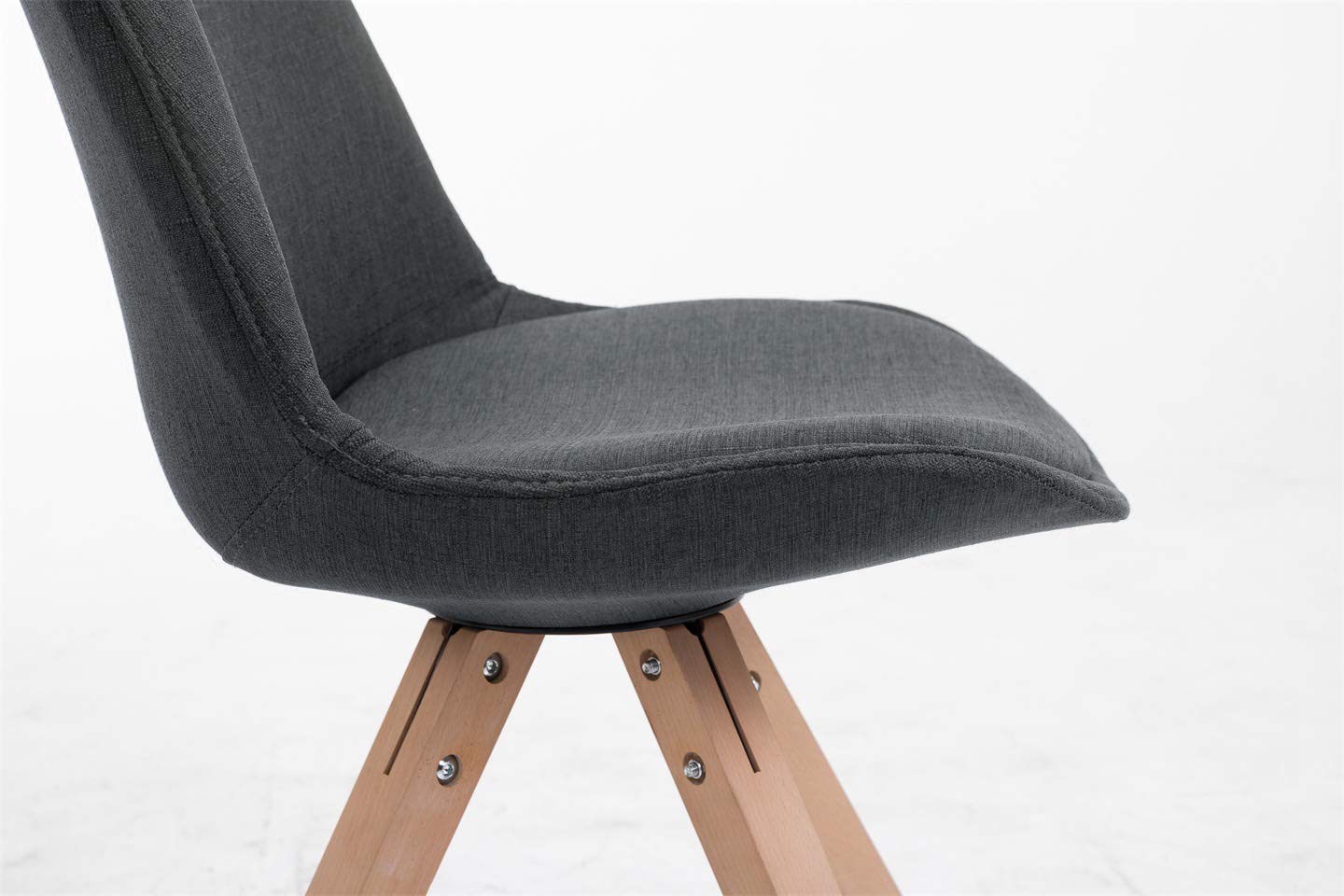 CLP Retro-Stuhl Toulouse Square Mit Stoffbezug Und Hochwertigem Sitzpolster I Lehnstuhl Mit Stabilem Holzgestell I Sitzhöhe 48 cm, Farbe:dunkelgrau, Gestell Farbe:Natur