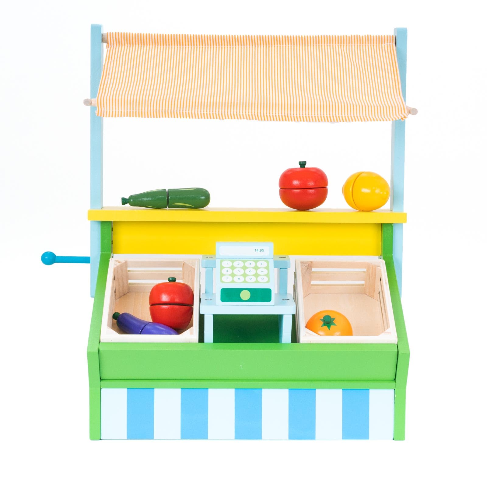 Robincool Supermarkt Montessori Gemüsemarkt 42 X 20 X 45,2 Cm, Aus Holz, Umweltfreundlich, Markise, Registrierungsbox Und Zubehör, Fördert Die Kreativität Der Kleinen (Mim0085)
