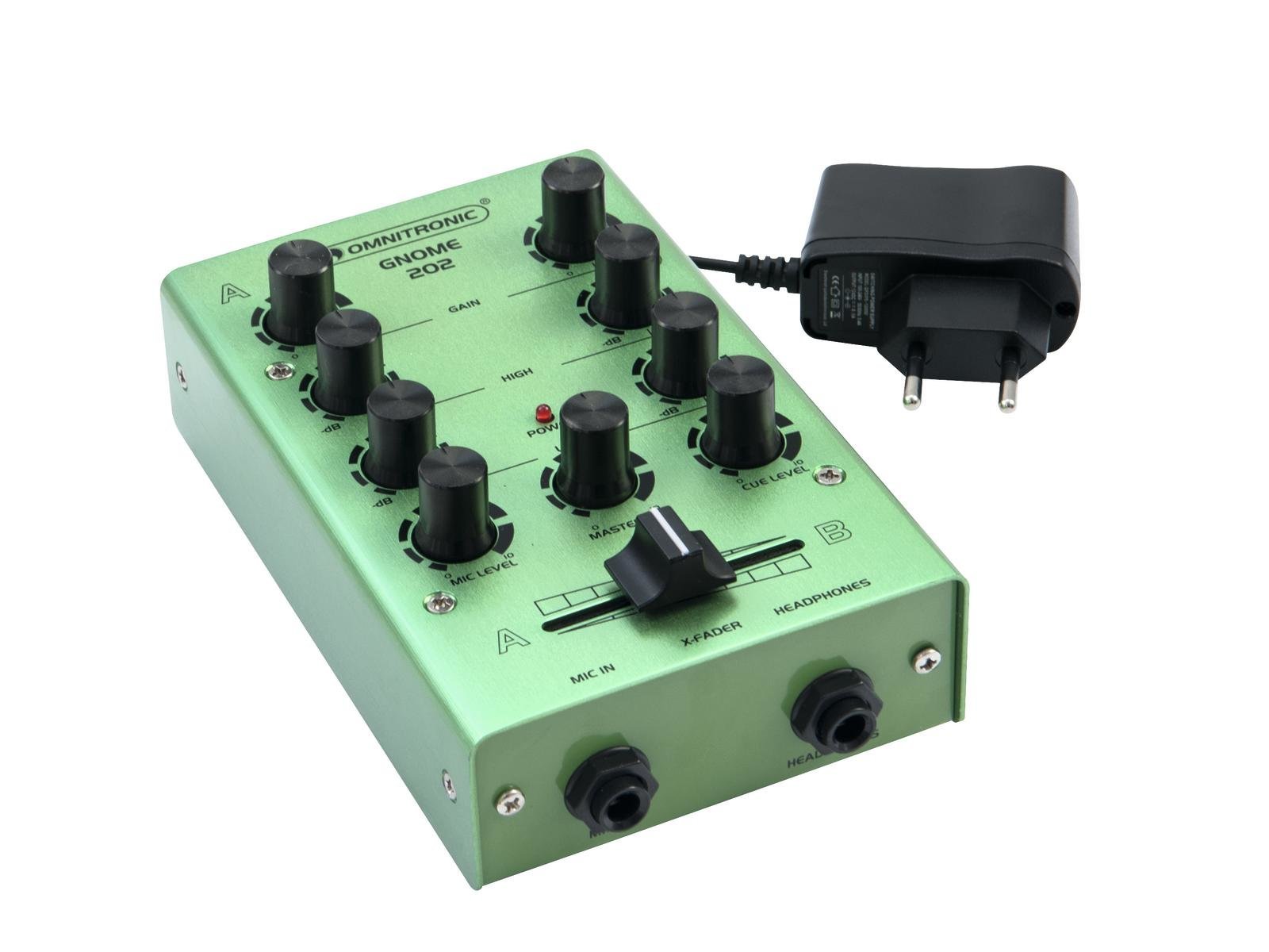 OMNITRONIC GNOME-202 Mini-Mixer grün | 2-Kanal-DJ-Mixer im Miniaturformat | Extrem leichter und kompakter DJ-Mixer | Metallgehäuse
