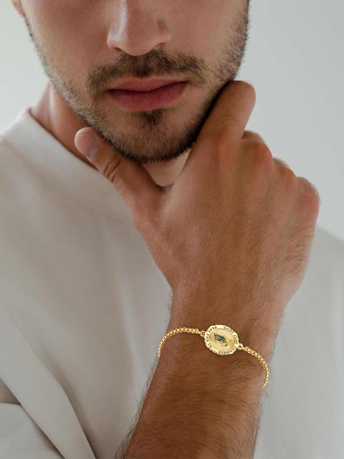 TANGPOET Pulsera de medalla de San para mujeres y hombres, plata de ley 925 chapada en oro, joyería religiosa católica, regalos para el día de la madre, día del padre, cumpleaños, Navidad, cadena