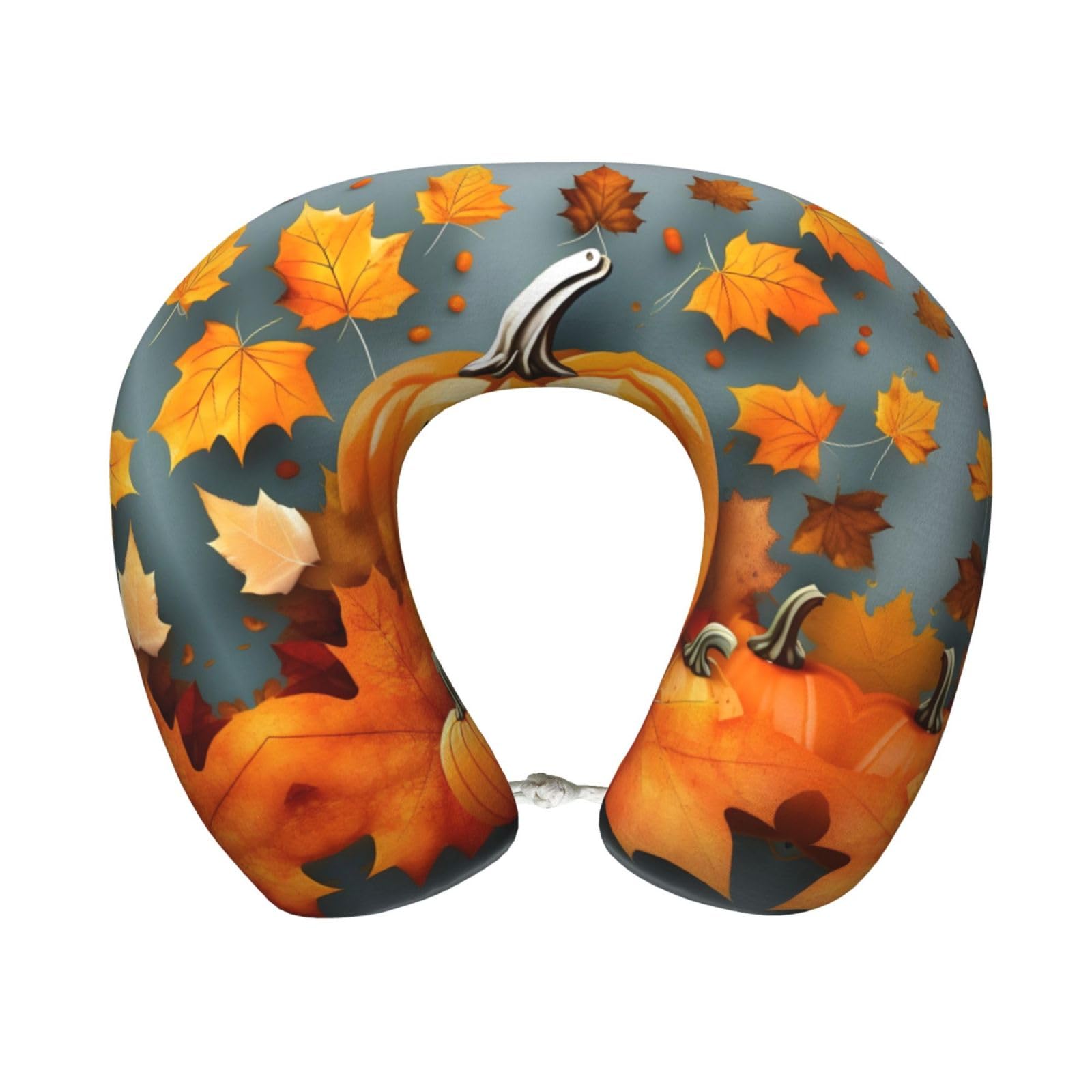 peiyeety Autumn Leaves Thanksgiving Day Pumpkin Print Custom U-Shaped Pillow,Memory Foam Cervical Neck Travel Pillow,for Home,Camping,Travelling