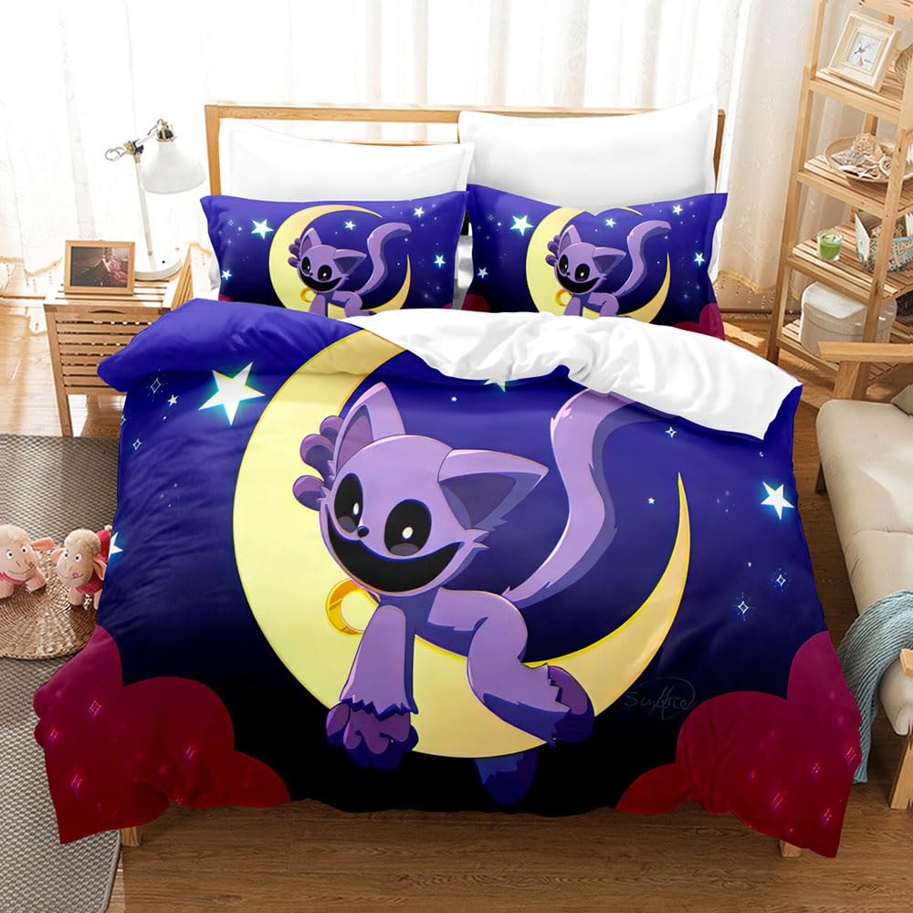 Ste-X Duvet Cover for Teens Adults Catnap Purple Bedding Set with 2 Pillowcases Duvet Cover Set with Zipper Closure (200x200cm(Double),Catnap 01)