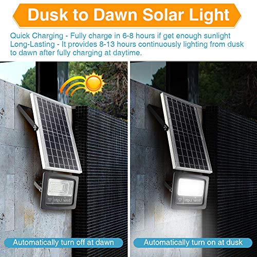Yorklen 30W LED Solar Flood Lights Outdoor, Dusk to Dawn Solar Powered Street Light with Remote Control, 800 Lumen, IP67 Waterproof, for Yard, Garden, Garage, Pathway, Barn, Street (Cool White)