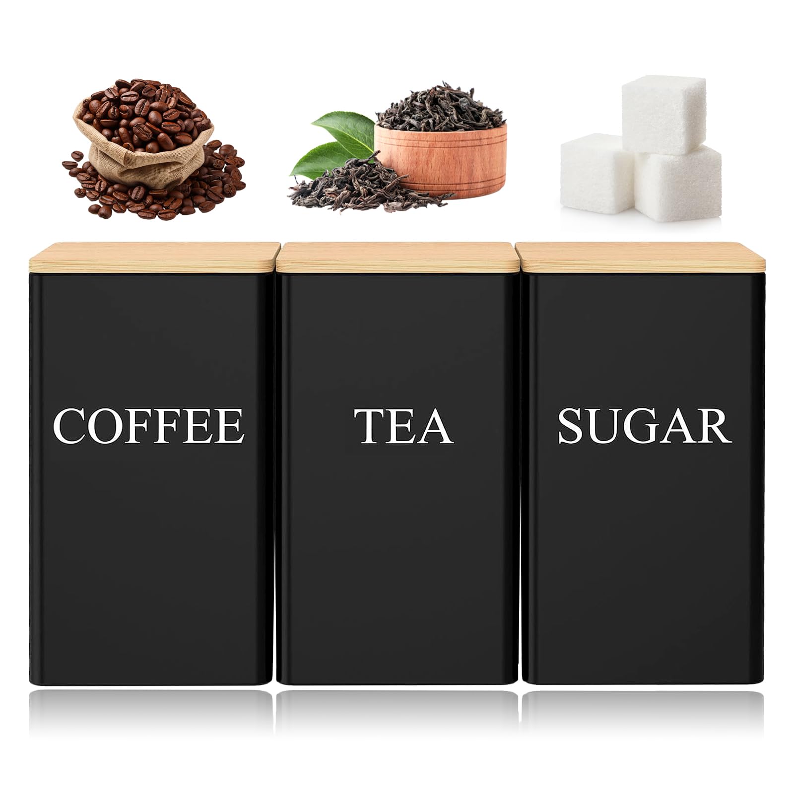 Photo 1 of nektron 3 Pcs Coffee Tea Sugar Container Set (Black)