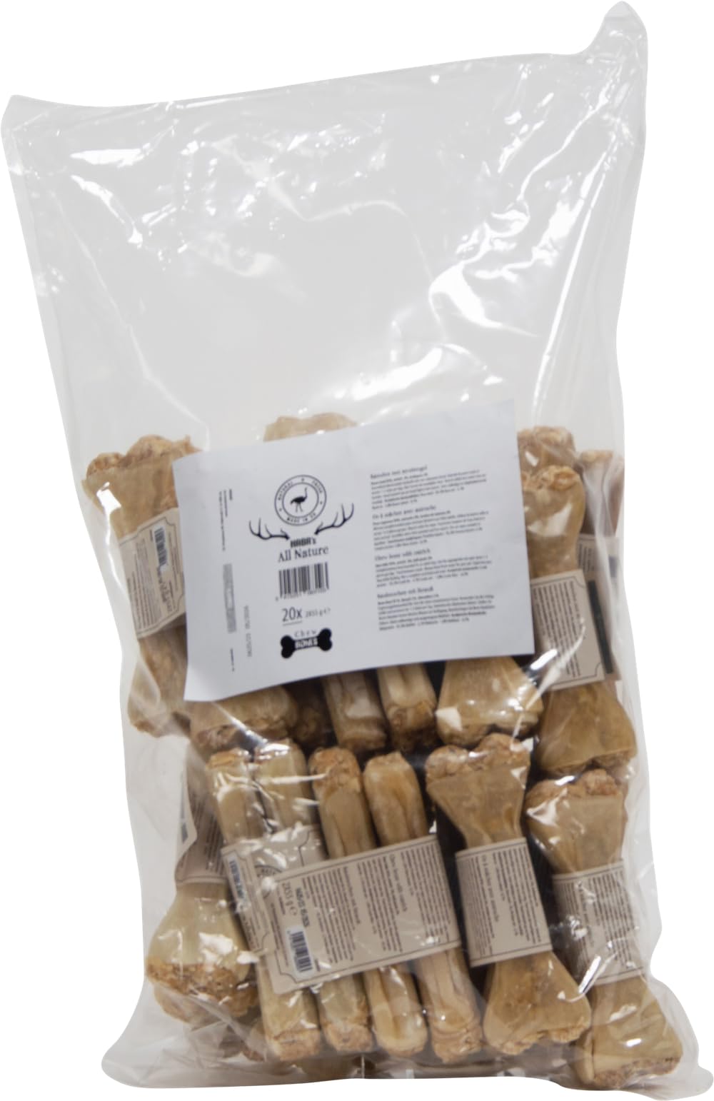 HABA's, Os à mâcher naturels pour Chiens, 20 pièces, 12 cm, Stimulation mentale, santé Dentaire, sans additifs, Autruche, 12 cm, pour Toutes Races, Modèle All Nature, Box de 20 Pièces