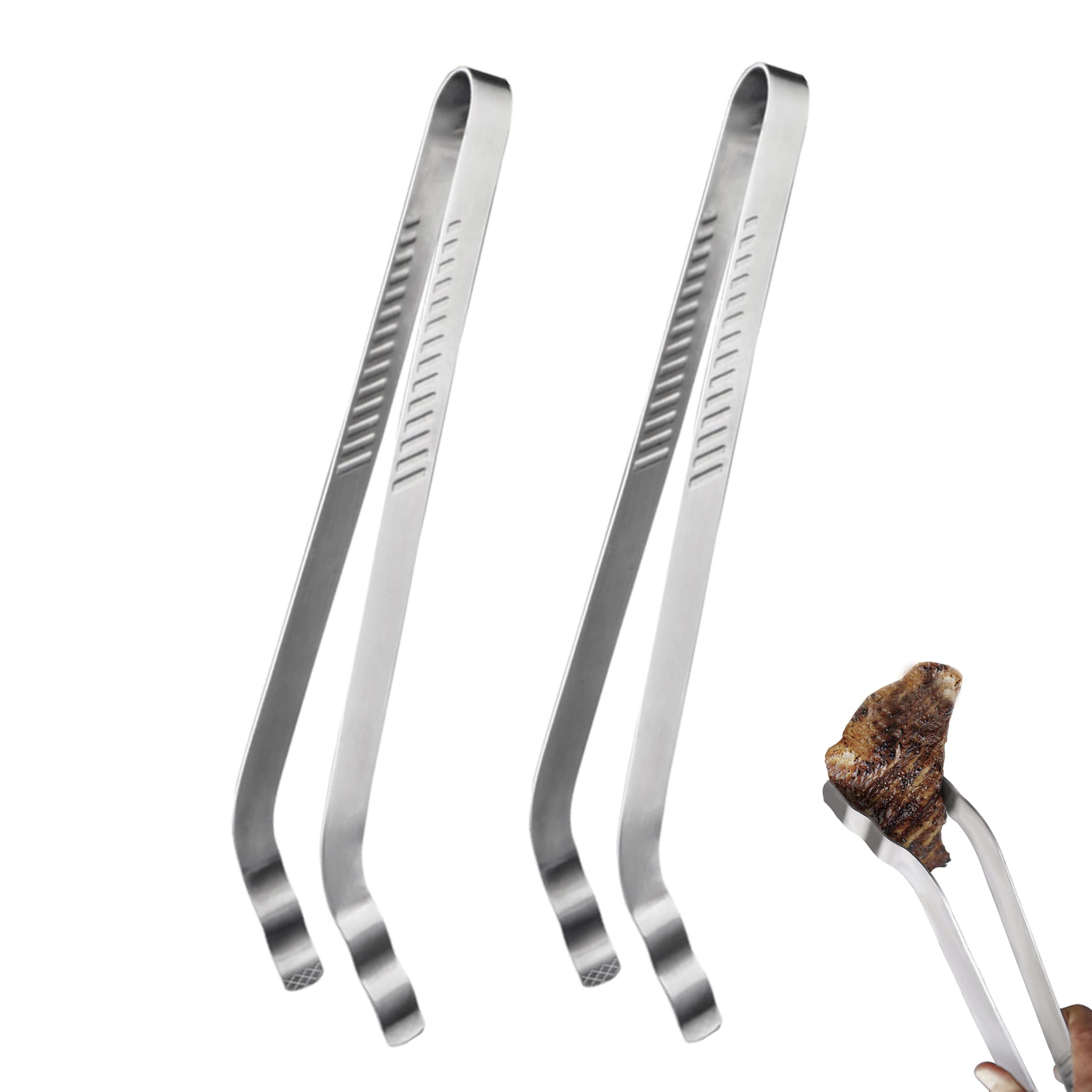 Pinzette da 12 pollici per alimenti, da cucina, multiuso, in acciaio inox, con clip per barbecue, pinze lunghe per cucinare arrosto, testa rotonda