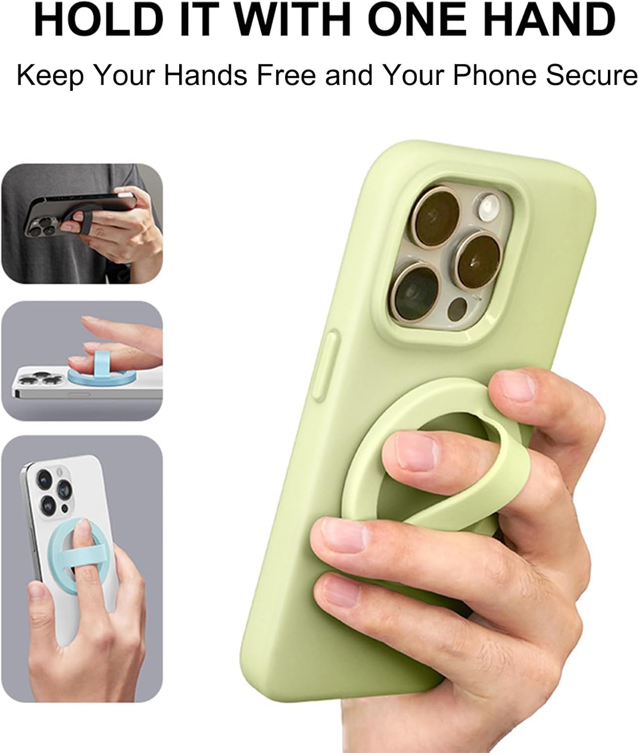 Omio Magnetic Silicone Phone Grip Compatible with MagSafe, Removable Loop Grip with Silicone Soft Finger Strap Mag Safe Accessories Phone Grip Ring for iPhone Pro Max/Plus/Air/17/16/15/14/13/12, Teal image 4