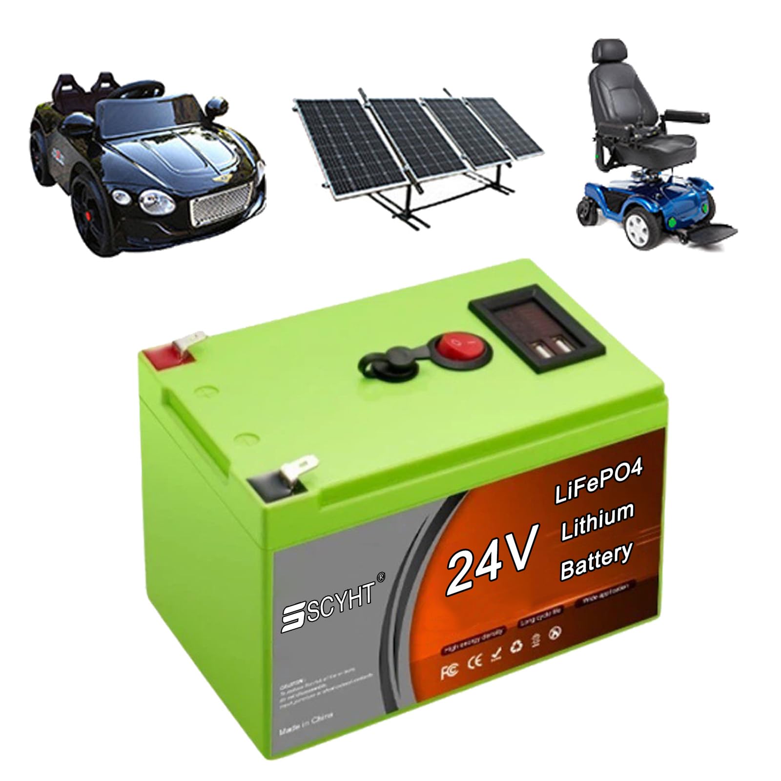 Batteria a scarica profonda (Deep Cycle) 24 V Batteria al litio 12 Ah Batterie LiFePO4 Batterie ricaricabili per impianti solari Scheda di protezione BMS integrata,24v10ah