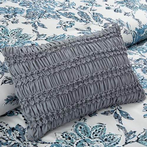 Image of Modern Threads 5-Piece Printed Comforter Set, Athenas Queen in White and Teal - Soft Comforter, 2 Pillow Shams, and 2 Decorative Pillows