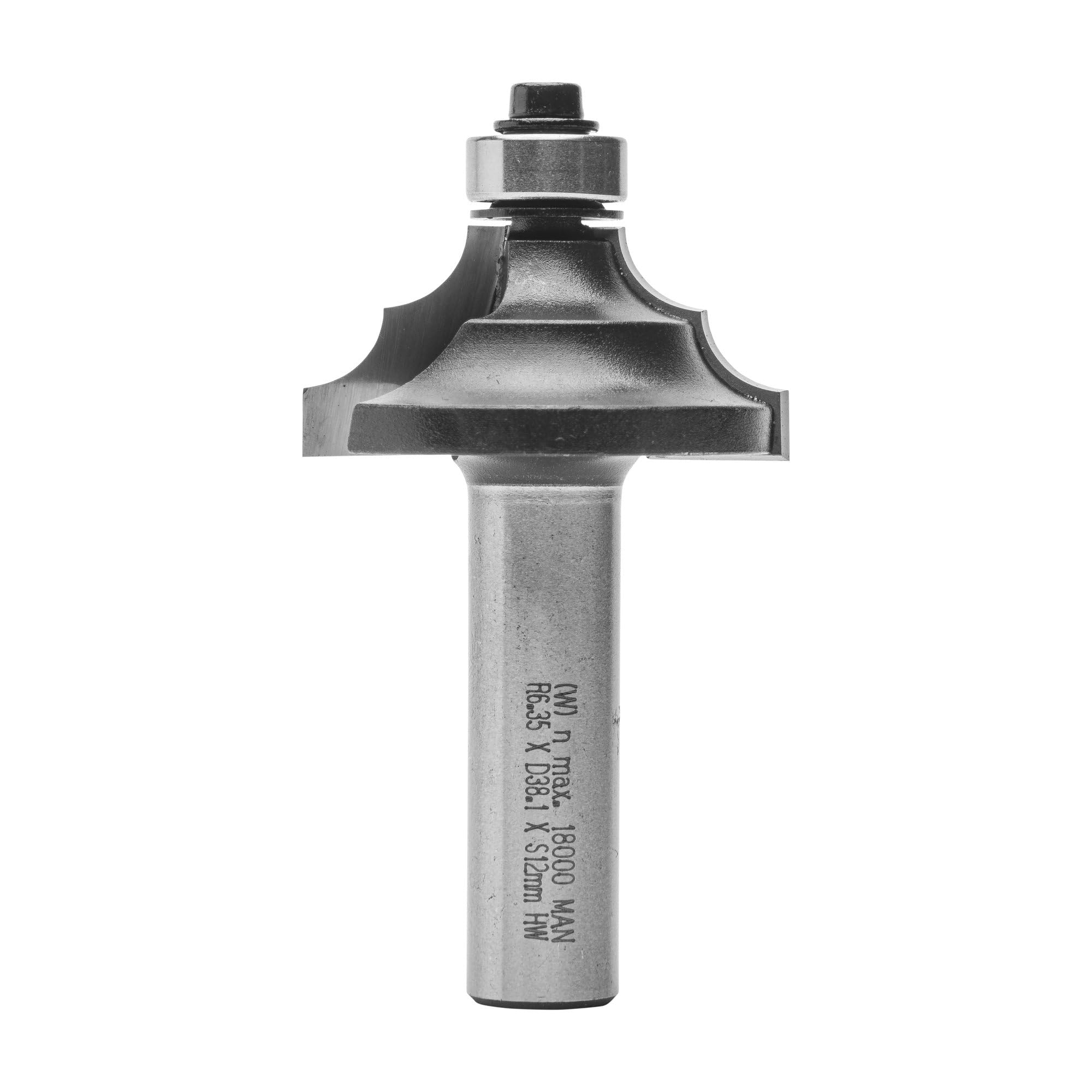 ENT 14522 Fresa de doble radio, en carburo, vástago (S) de 12 mm, diámetro (D) de 38,1 mm, NL 17,5 mm, R 6,35 mm, SL 40 mm, con rodamiento de bolas
