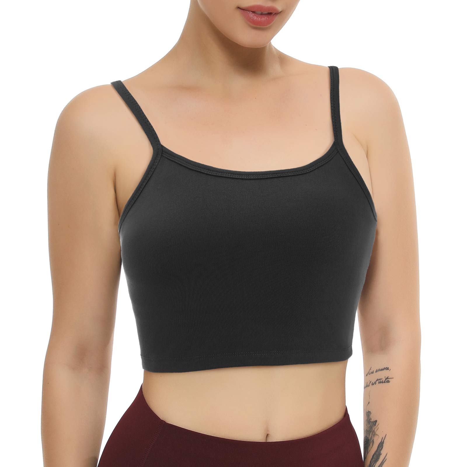Aonour Crop Tops for Women Strappy Sports Bra Padded Fitness Workout Running Tank Top with Built-in Bra - Black - XX-Large