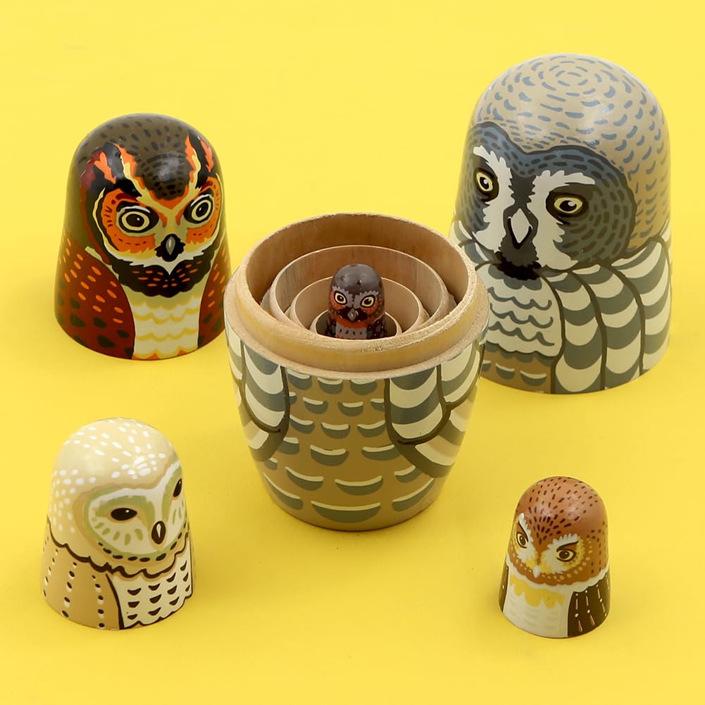AEVVV Juego de 7 muñecas anidables de búhos, Matryoshka con figuras de búho, muñecas de búho anidado, regalos de búhos para amantes de los búhos, decoraciones de búhos para el hogar