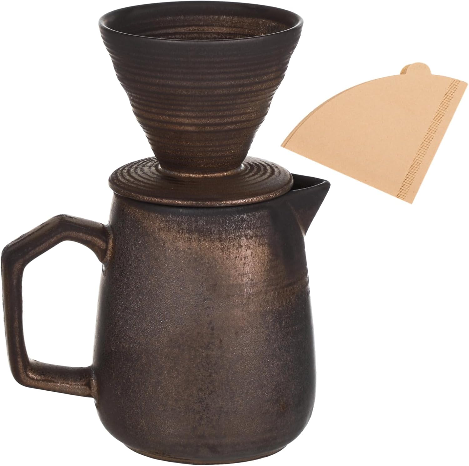 Ceramic Pour Over Coffee Dripper Set - Pour Over Coffee Maker with 100 Filter Papers, 620 ML Capacity, Vintage Classic Design, Ideal for Home or Office