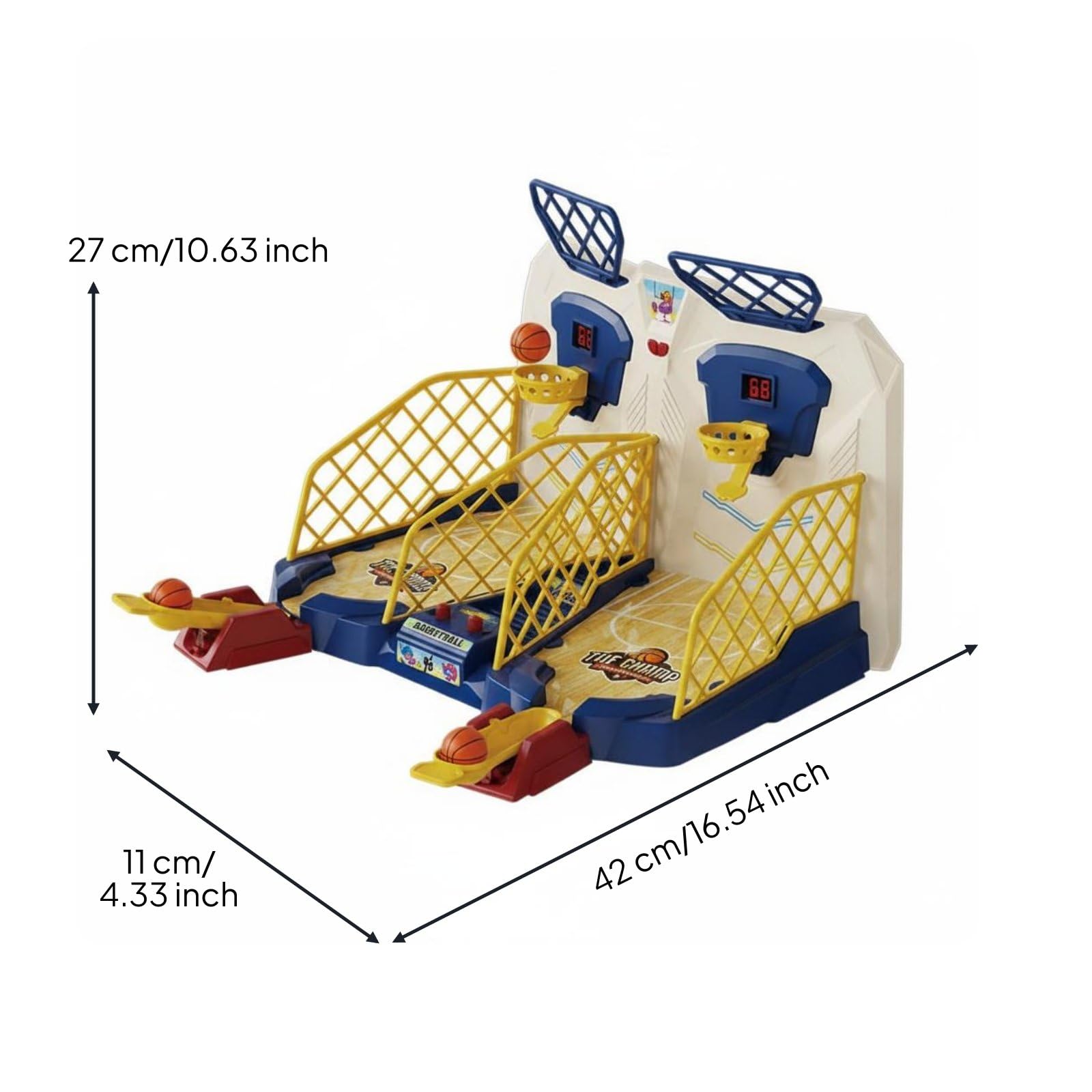 TISHITA Gioco Basket Bambini Arcade da Tavolo Mini Canestro a Mancino con Luci Musica E Segnapunti per Abilità Mano Occhio, Macchina da Basket A Doppio Tiro con Luci, Musica E Segnapunti, 4 Palline