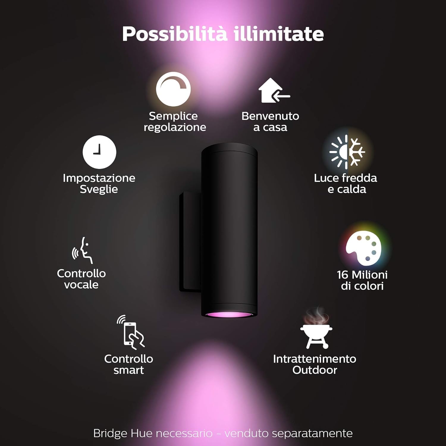 Philips Hue White and Color Ambiance Appear Lampada da Parete Smart per Esterni Sensore di Movimento da Esterno, Accensione e Spegnimento Luci Smart Hue