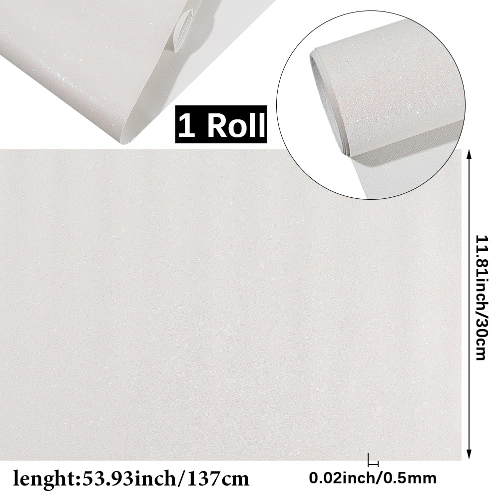 CALFOVERA 137 x 30cm Glitter PU Leather Sheets Sparkly Superfine Shiny Leather Rolls Sparkle Solid Fabric for DIY Crafts Patchwork Wedding Sewing Making Earrings Decorations (White) - Image 2