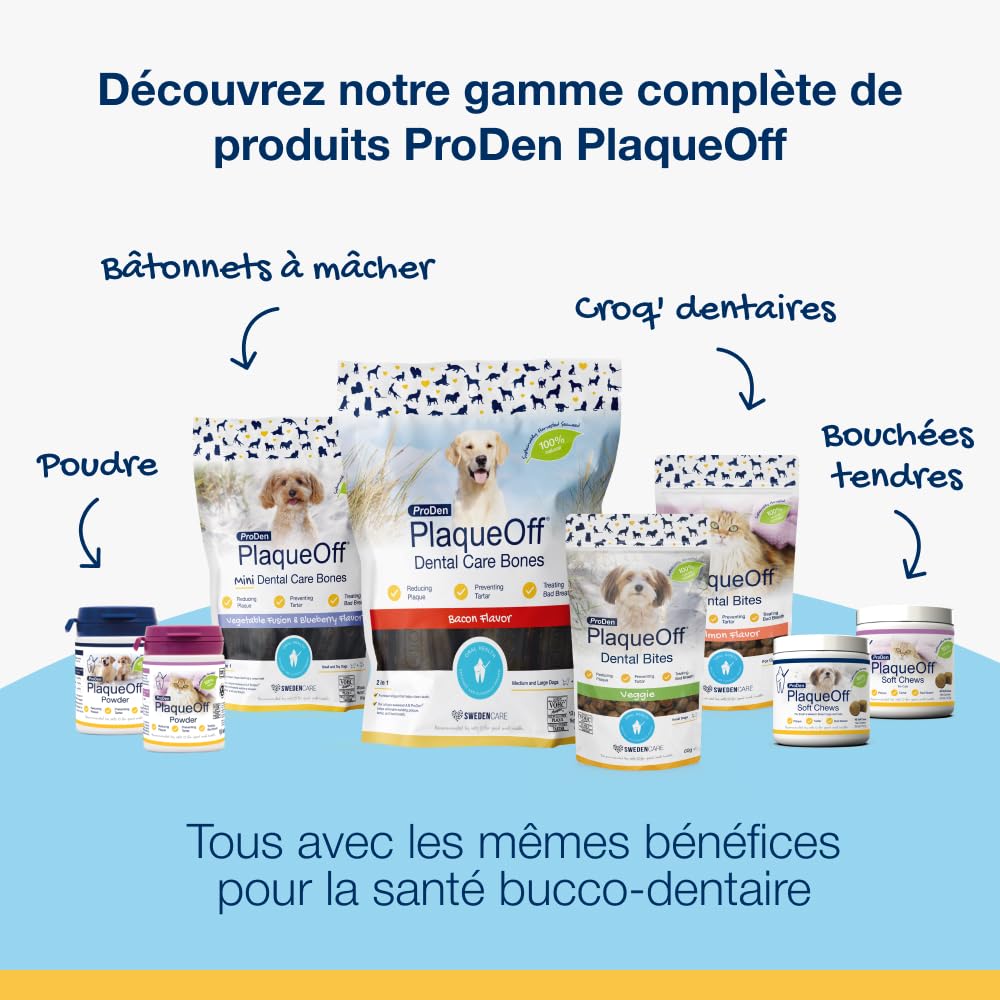 ProDen PlaqueOff Lot Dentaire Chien Poudre 60g et 13 Os à Mâcher au Poulet