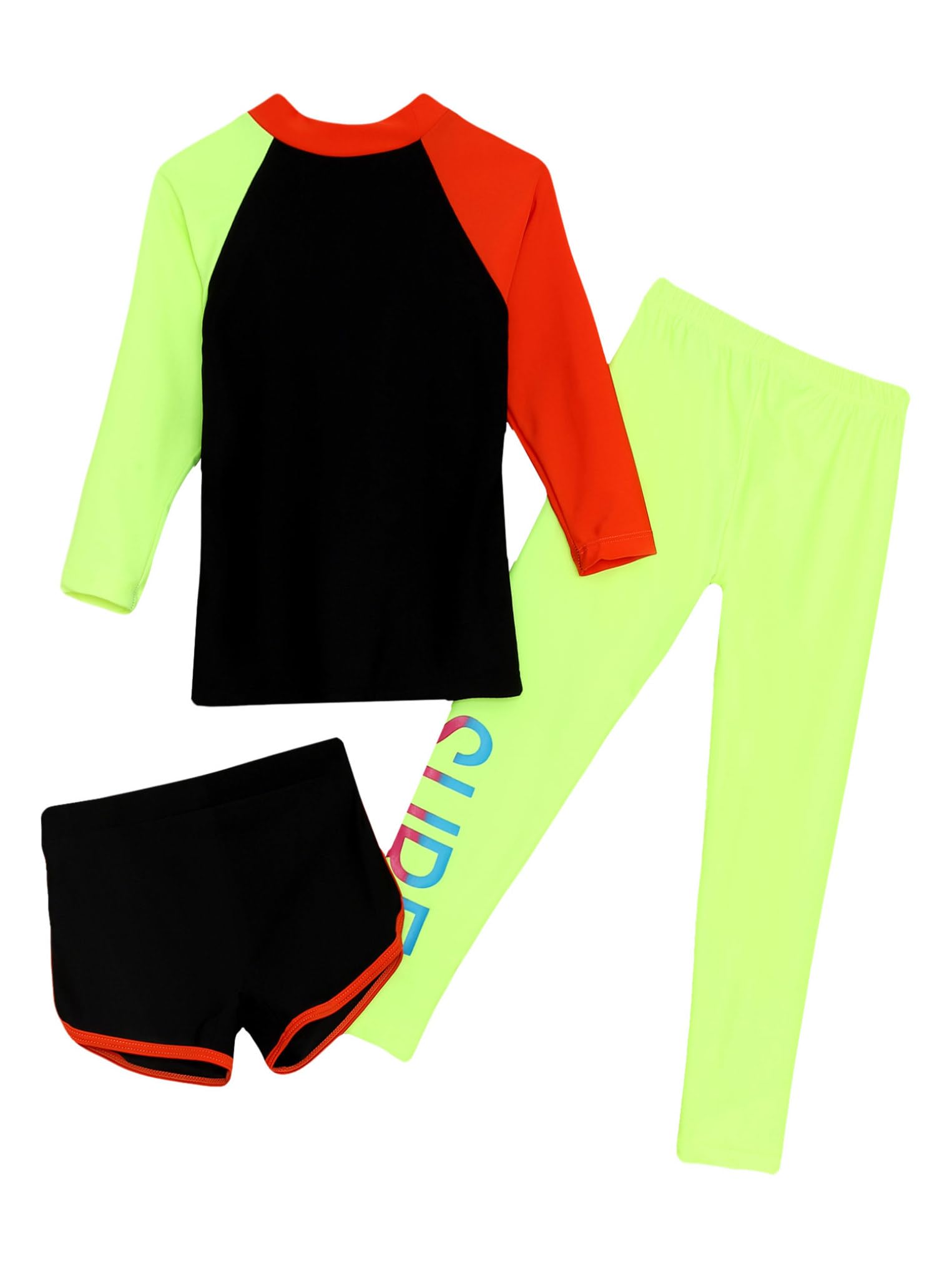 Kaerm Kids Girls Swimsuit 3 Pieces Sun Protection Rash Guard Set Summer Beach Surfing Bathing Suit Black 5-6 Years